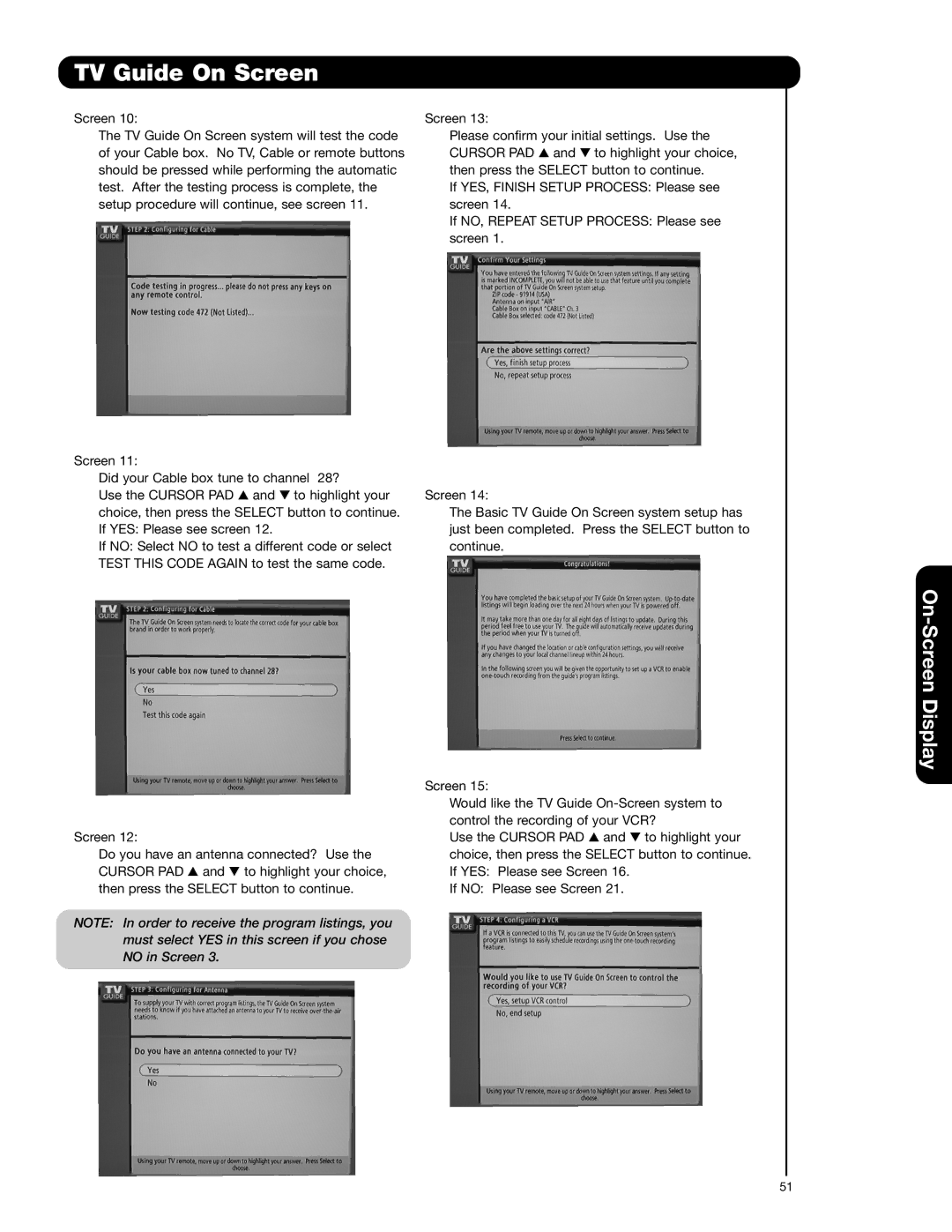 Hitachi 55HDT52 important safety instructions TV Guide On Screen 