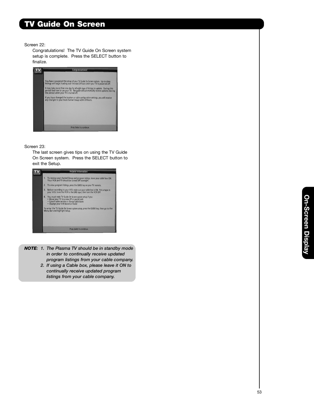 Hitachi 55HDT52 important safety instructions TV Guide On Screen 