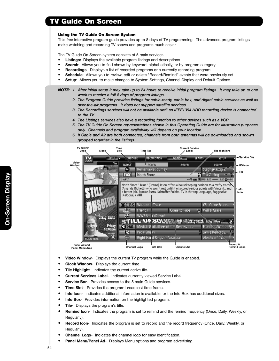 Hitachi 55HDT52 important safety instructions Using the TV Guide On Screen System 