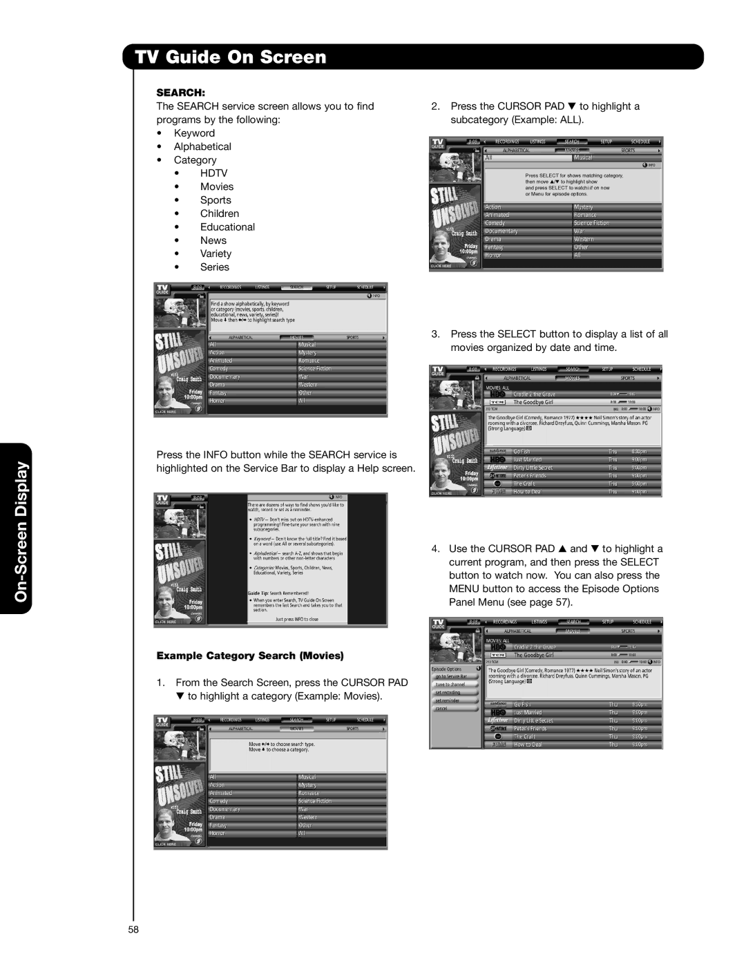 Hitachi 55HDT52 important safety instructions Example Category Search Movies 