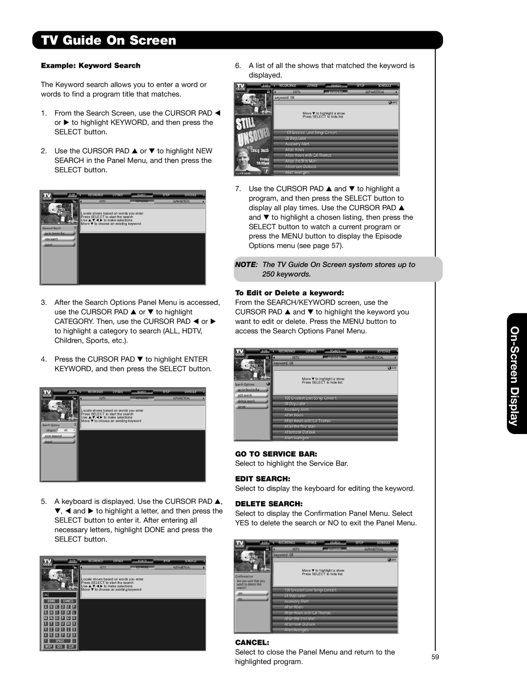 Hitachi 55HDT52 Example Keyword Search, To Edit or Delete a keyword, Edit Search, Delete Search 