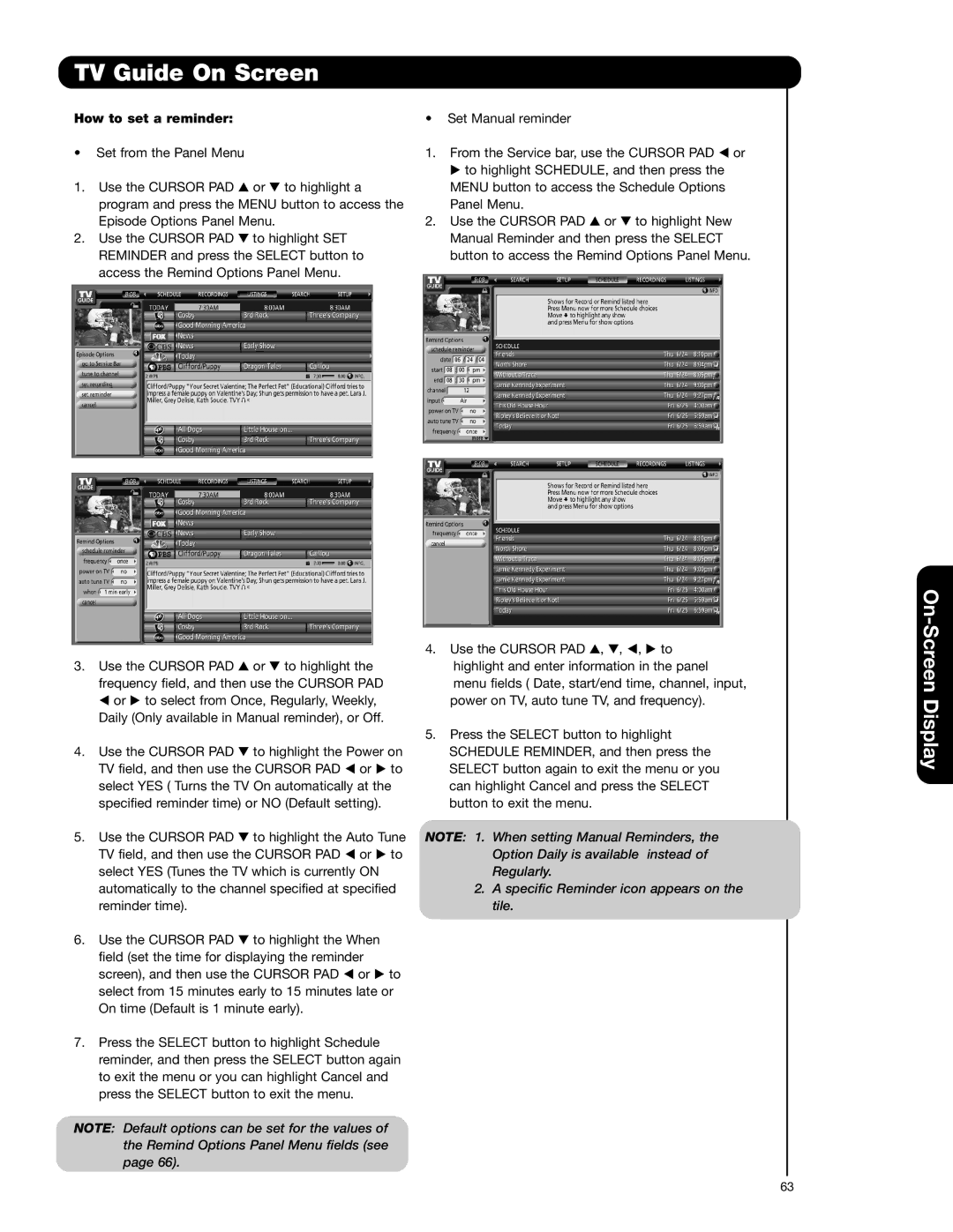 Hitachi 55HDT52 important safety instructions How to set a reminder, Tile 