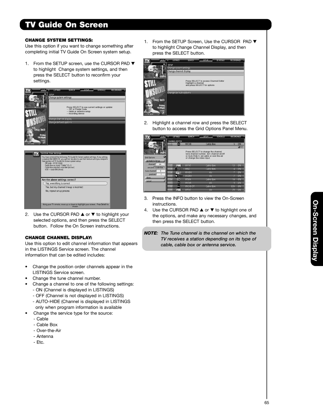 Hitachi 55HDT52 important safety instructions Change System Settings, Change Channel Display 