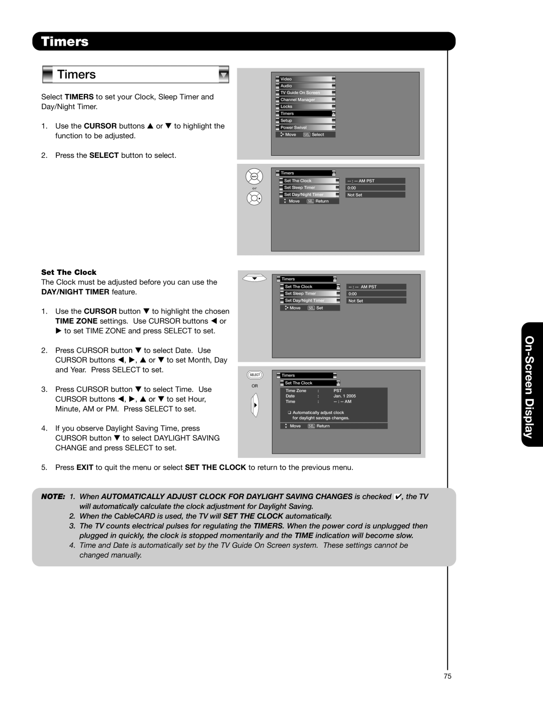 Hitachi 55HDT52 important safety instructions Timers, Set The Clock 