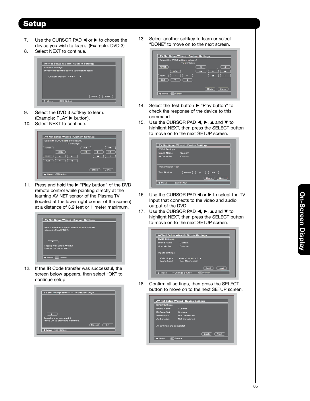 Hitachi 55HDT52 important safety instructions To move on to the next Setup screen 