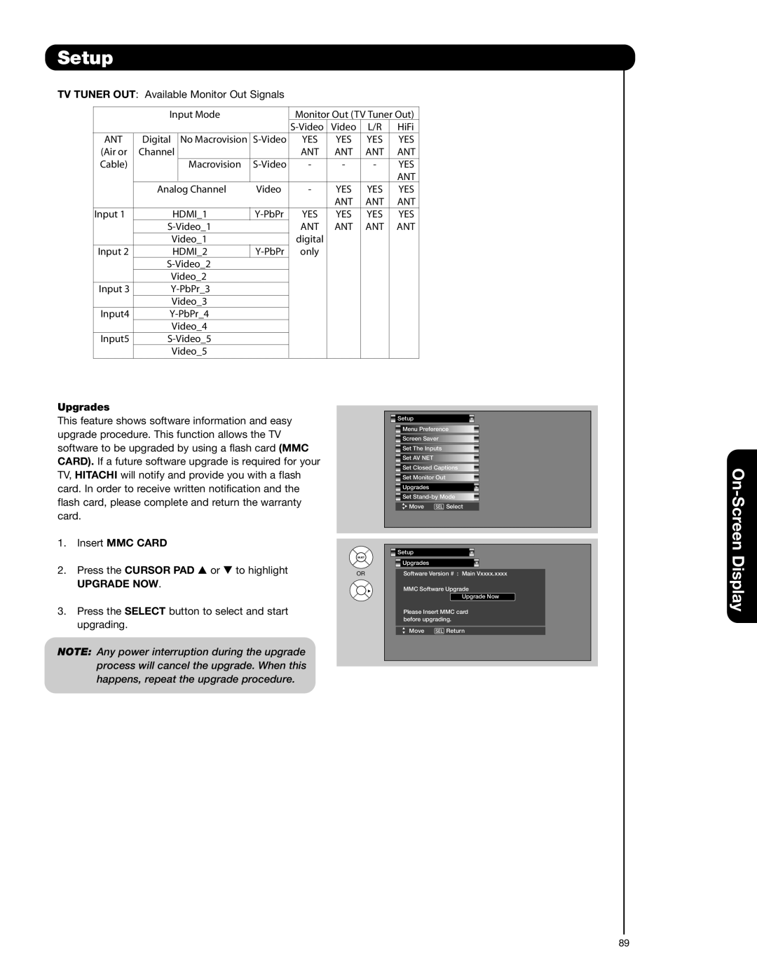 Hitachi 55HDT52 important safety instructions Upgrades, Insert MMC Card, Upgrade NOW 