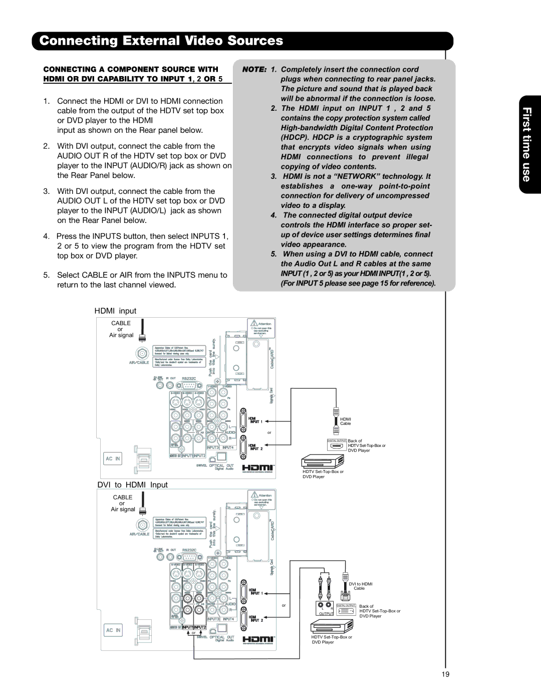 Hitachi 55HDX99, 55HDT79, 42HDT79, 42HDX99 important safety instructions Hdmi input 