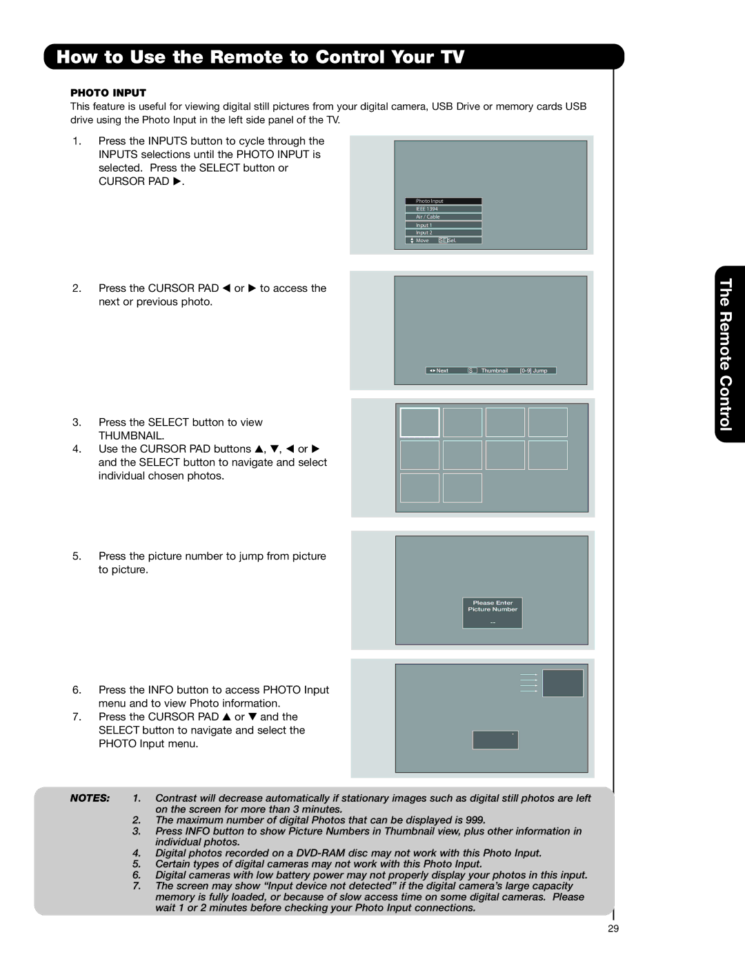 Hitachi 42HDT79, 55HDT79, 42HDX99, 55HDX99 important safety instructions Cursor PAD, Photo Input 