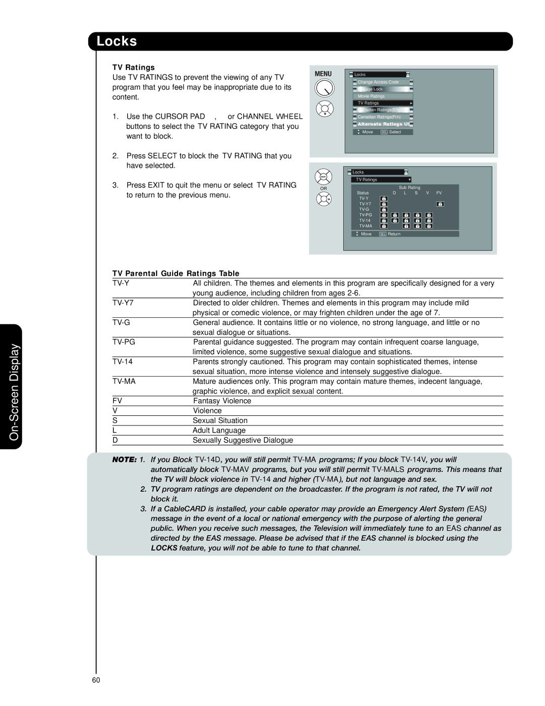 Hitachi 55HDT79, 42HDT79, 42HDX99, 55HDX99 important safety instructions TV Ratings, TV Parental Guide Ratings Table 