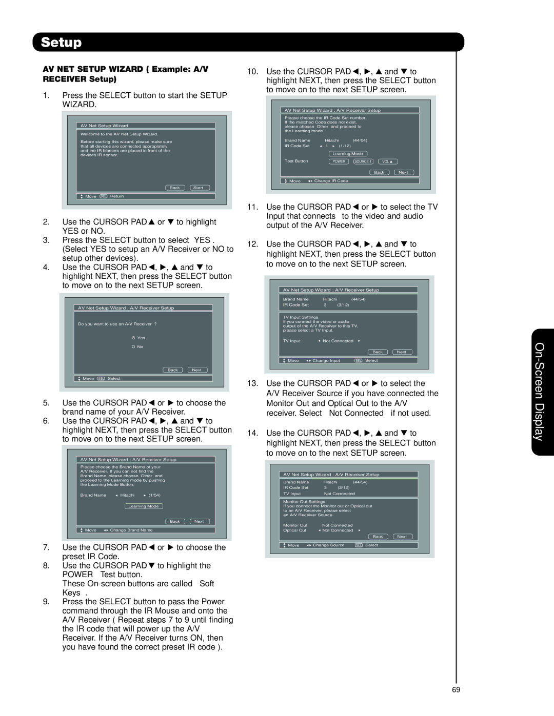 Hitachi 42HDT79, 55HDT79, 42HDX99, 55HDX99 important safety instructions AV NET Setup Wizard Example A/V Receiver Setup 