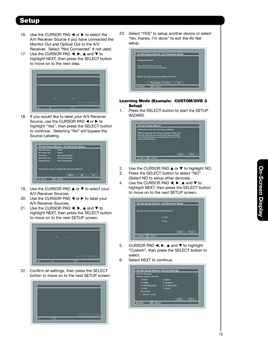 Hitachi 42HDT79, 55HDT79, 42HDX99, 55HDX99 important safety instructions Learning Mode Example CUSTOM/DVD 3 Setup 