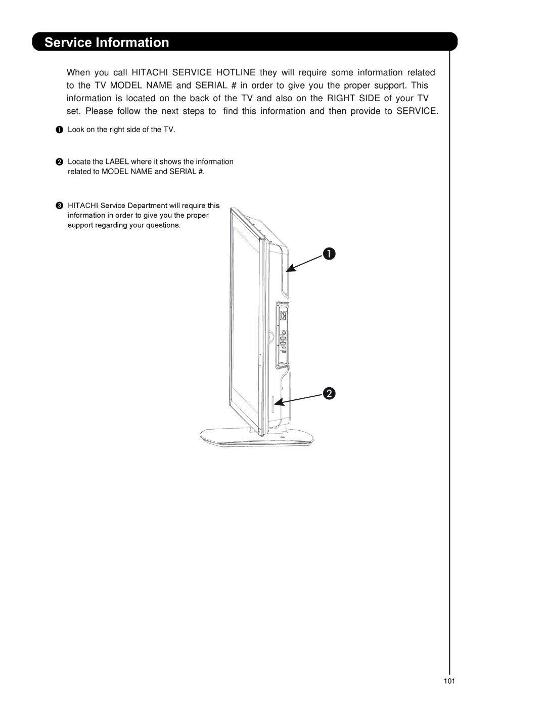 Hitachi 55HDT79 42HDX99 important safety instructions Service Information 