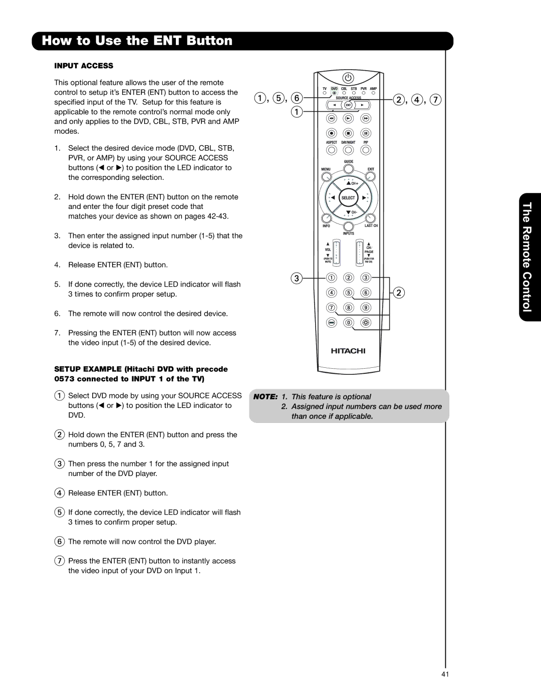 Hitachi 55HDT79 42HDX99 important safety instructions How to Use the ENT Button, Input Access 