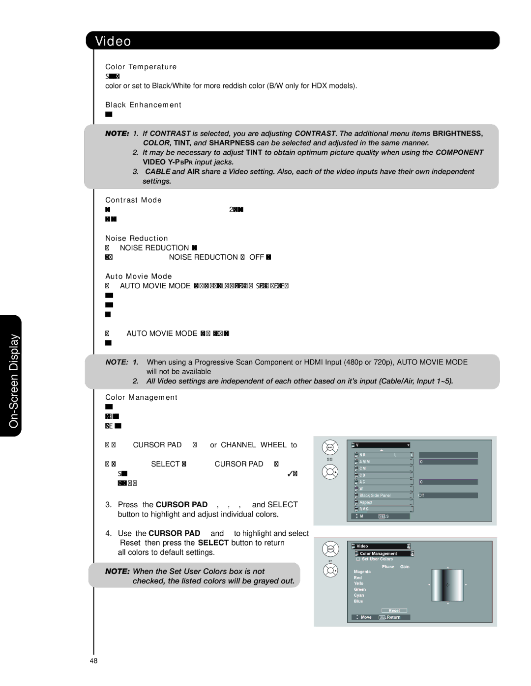 Hitachi 55HDT79 42HDX99 important safety instructions Use the Cursor PAD 