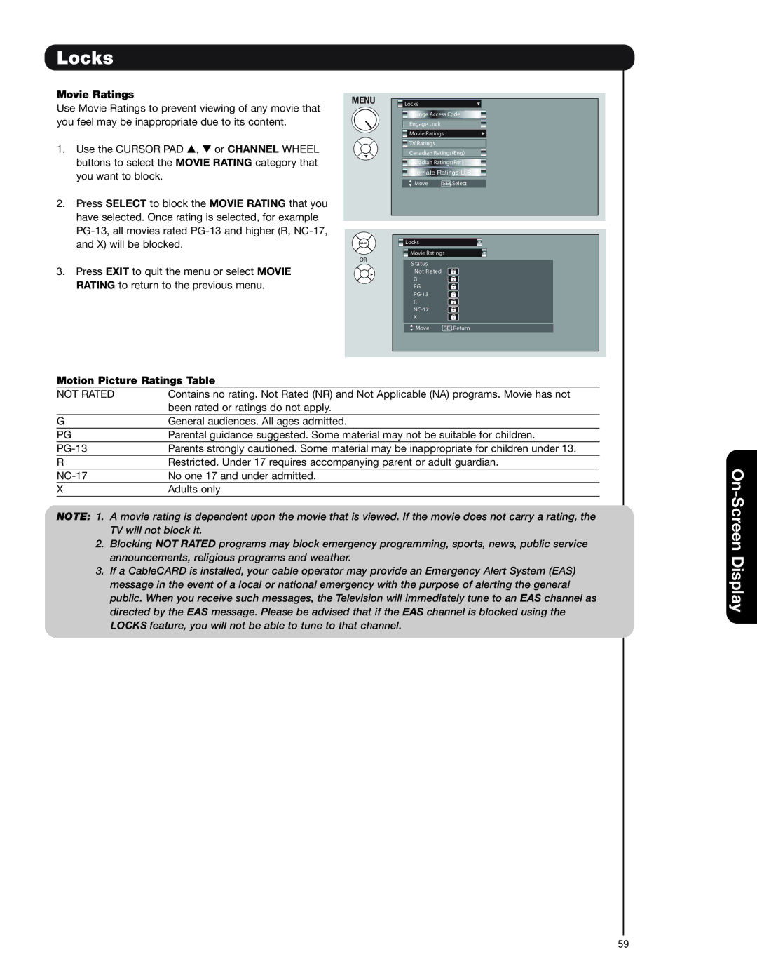 Hitachi 55HDT79 42HDX99 important safety instructions Movie Ratings, Motion Picture Ratings Table 