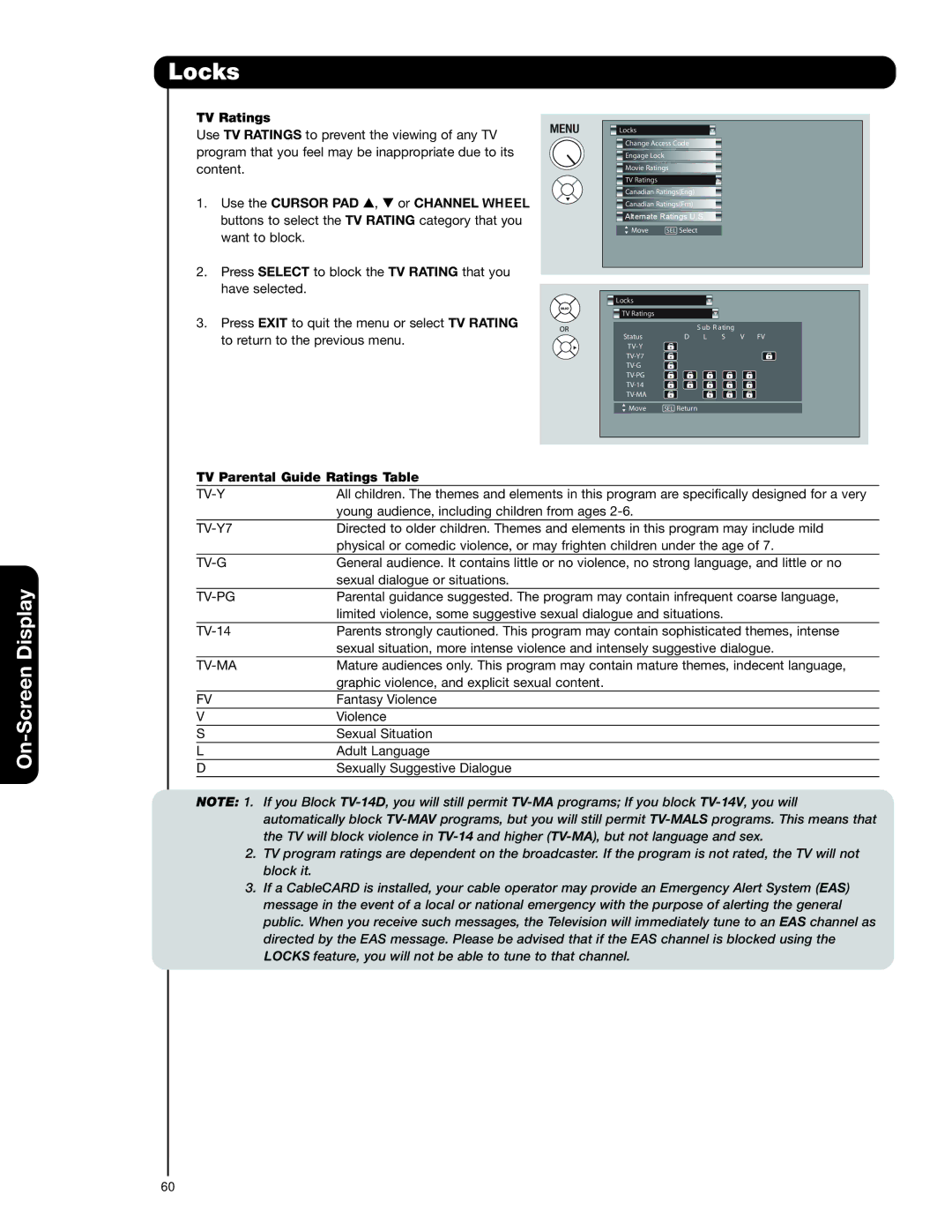 Hitachi 55HDT79 42HDX99 important safety instructions TV Ratings, TV Parental Guide Ratings Table 