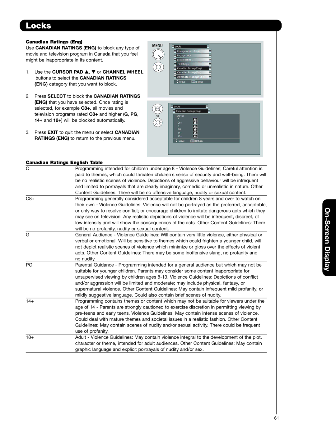 Hitachi 55HDT79 42HDX99 important safety instructions Canadian Ratings English Table 