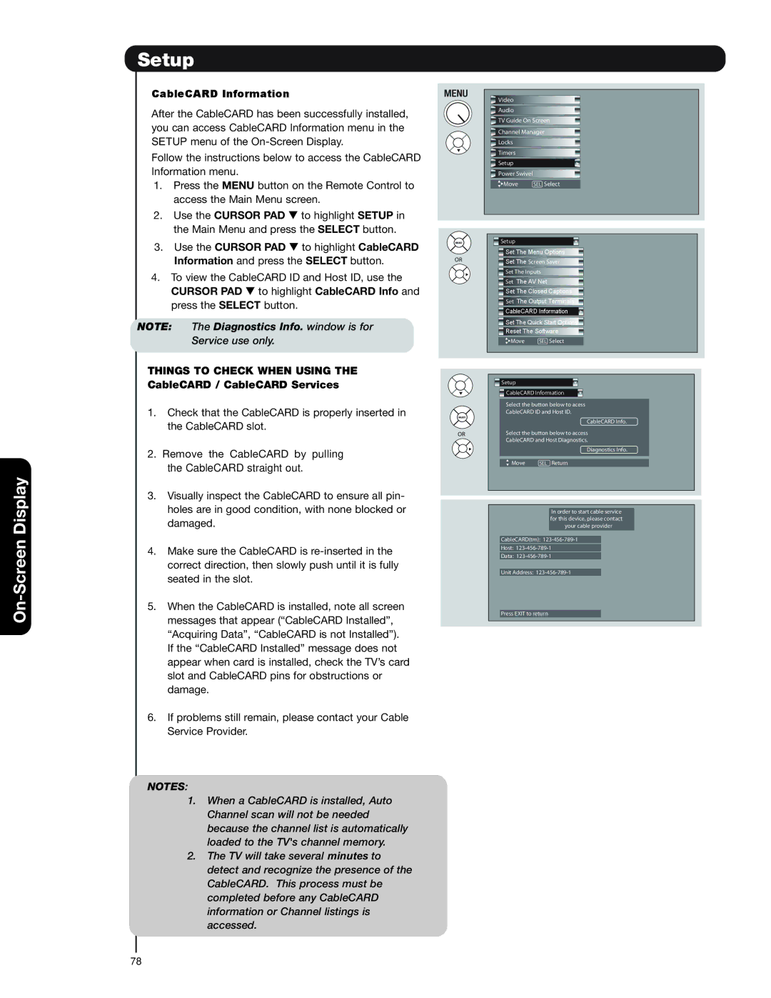 Hitachi 55HDT79 42HDX99 CableCARD Information, Things to Check When Using, CableCARD / CableCARD Services 