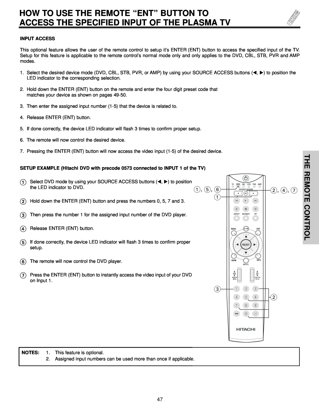 Hitachi 42HDX61, 55HDX61 important safety instructions The Remote, Control, Input Access 