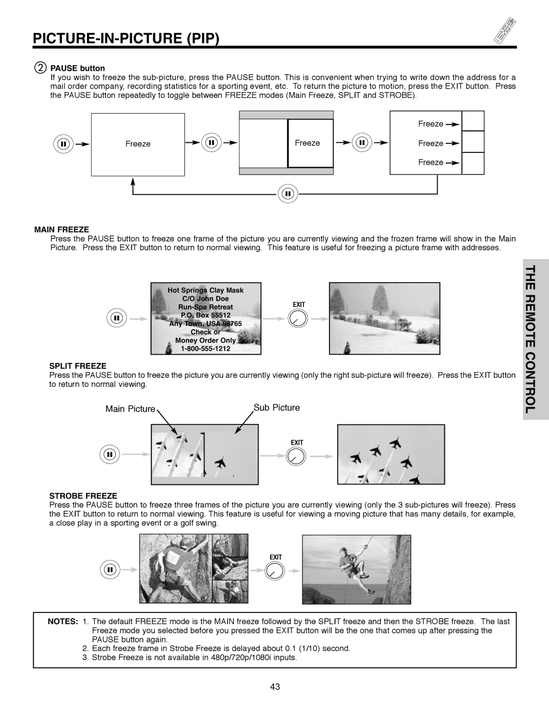 Hitachi 55HDX61A important safety instructions Main Freeze, Split Freeze, Strobe Freeze 