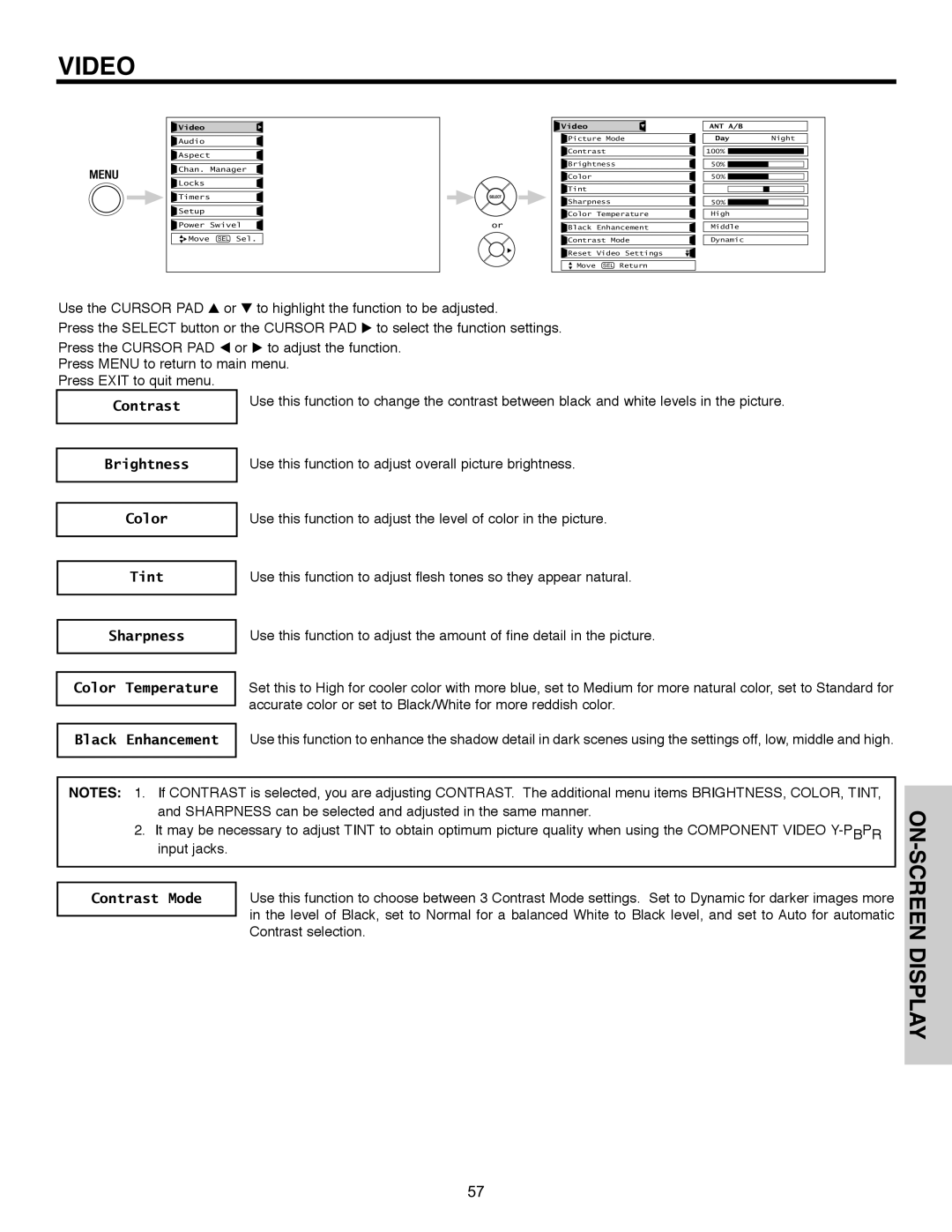 Hitachi 55HDX61A important safety instructions Contrast 