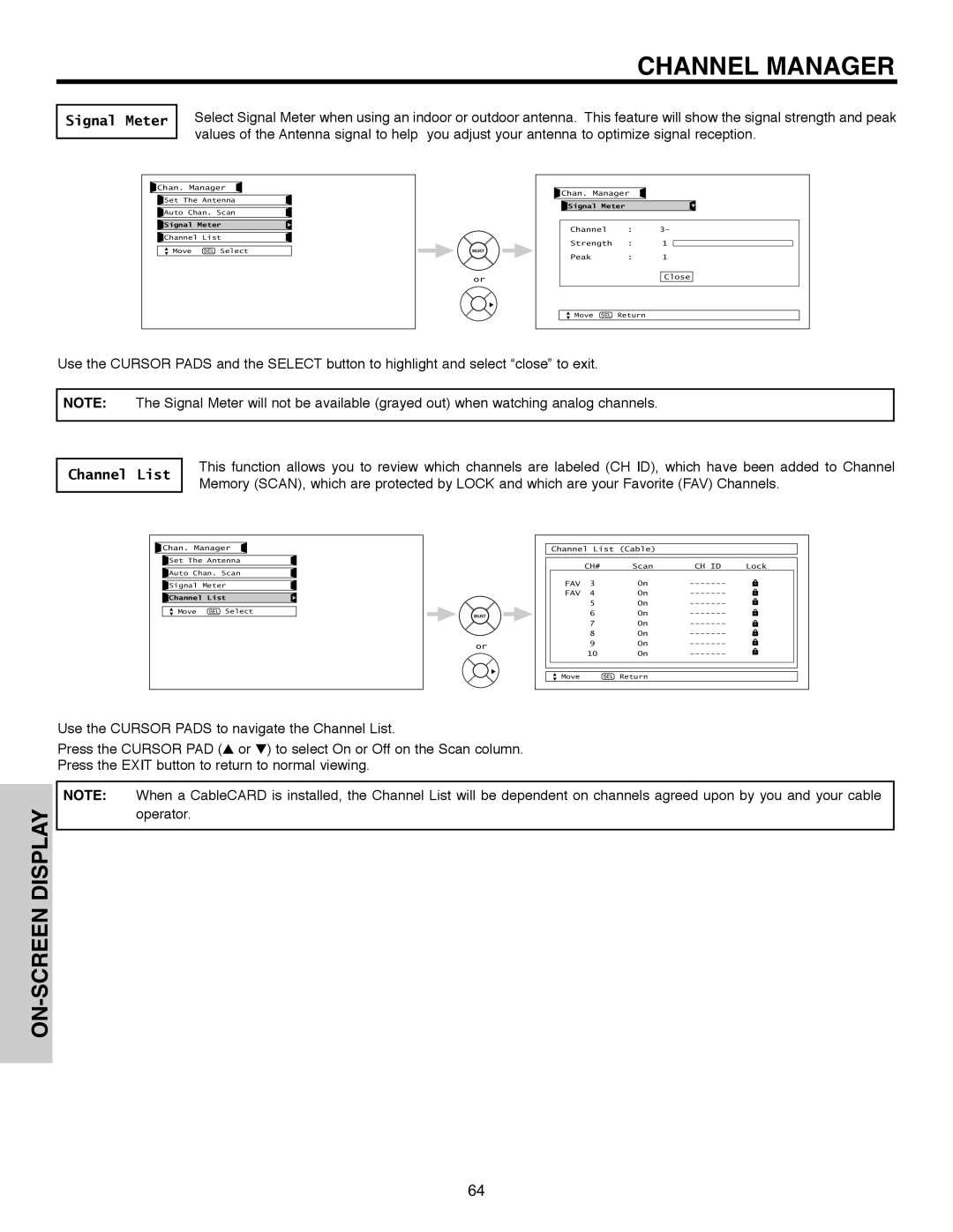 Hitachi 55HDX61A important safety instructions Signal Meter, Channel List 