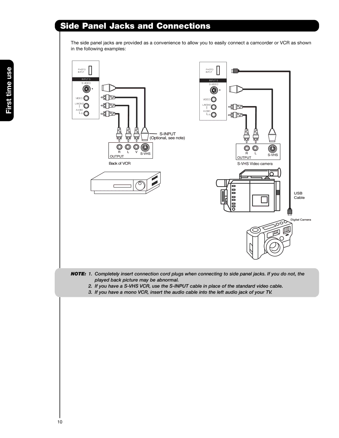 Hitachi 55VG825 important safety instructions Side Panel Jacks and Connections 