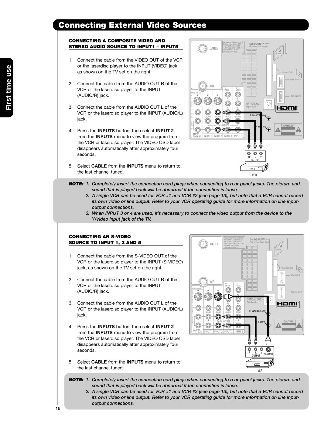 Hitachi 55VG825 important safety instructions Connecting a Composite Video 