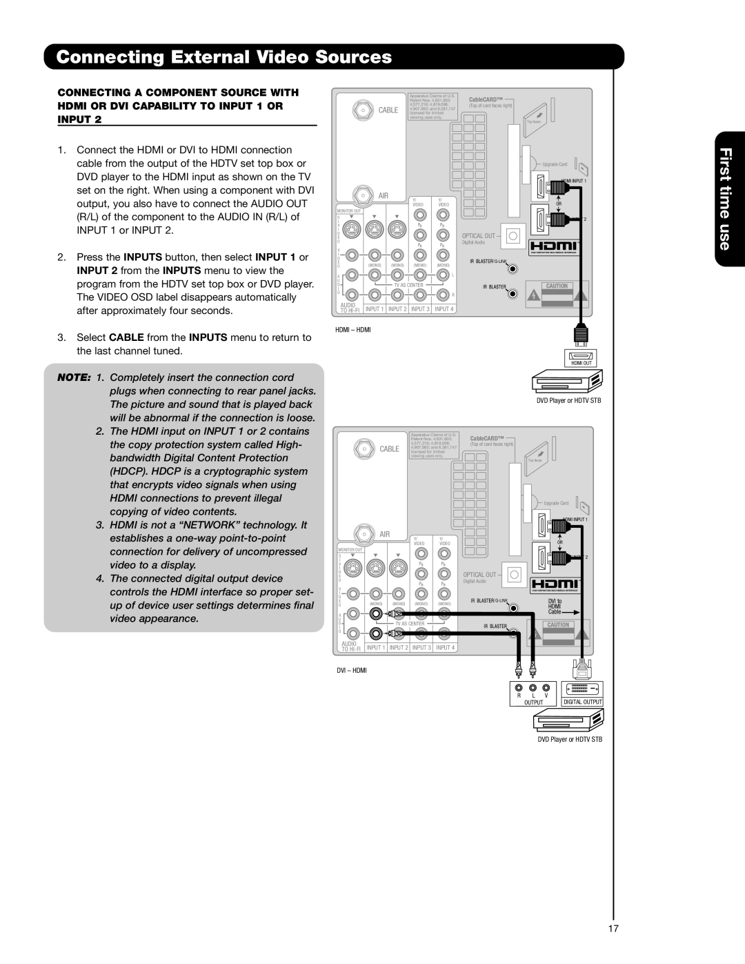 Hitachi 55VG825 important safety instructions Connecting a Component Source with 