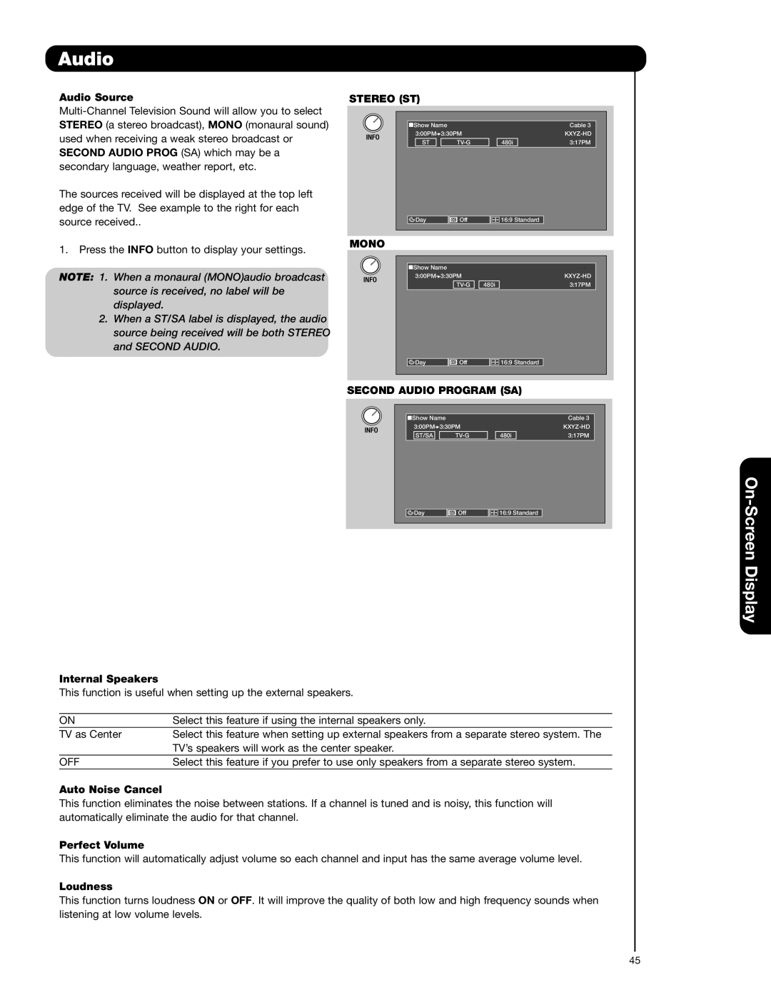 Hitachi 55VG825 important safety instructions Stereo ST, Mono, Second Audio Program SA 