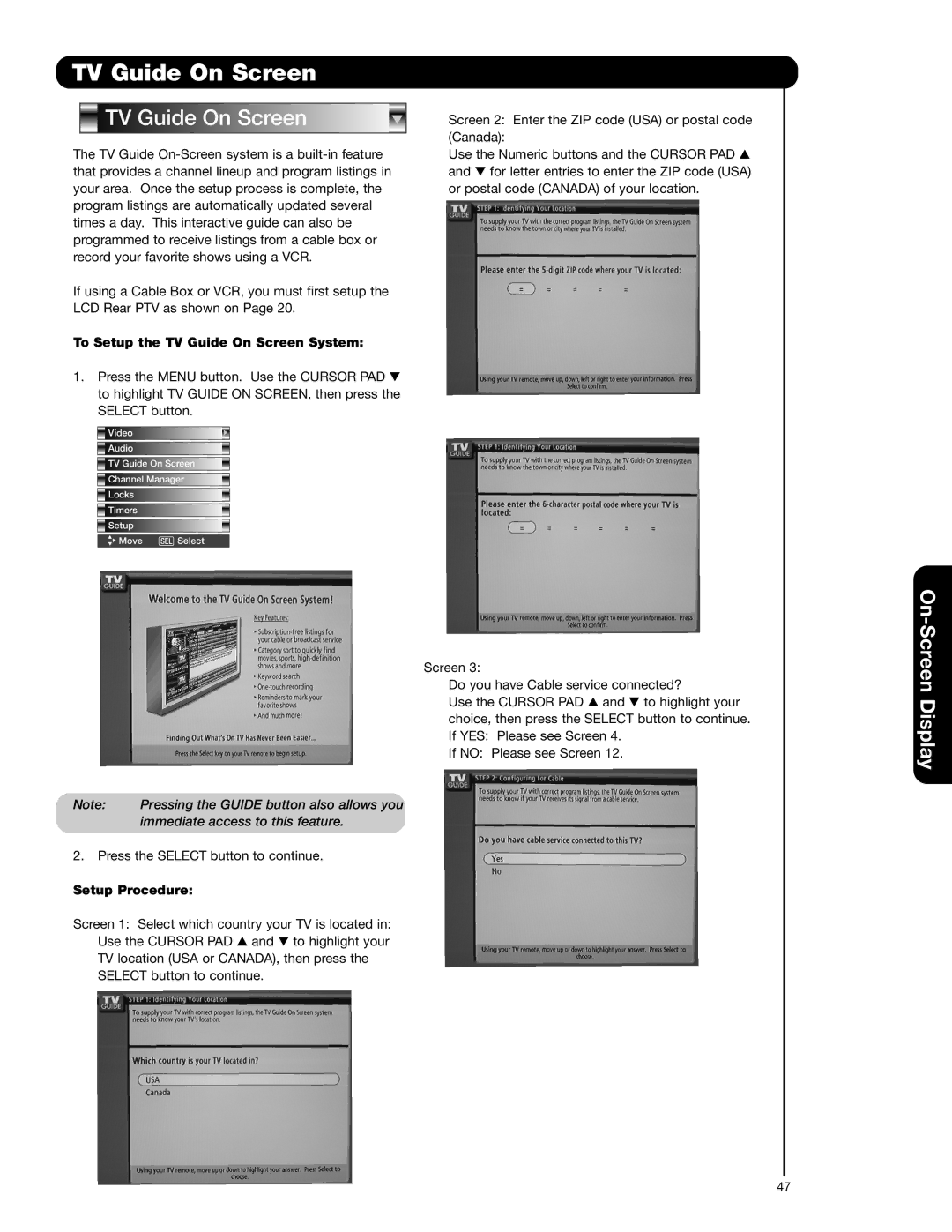 Hitachi 55VG825 important safety instructions To Setup the TV Guide On Screen System, Setup Procedure 