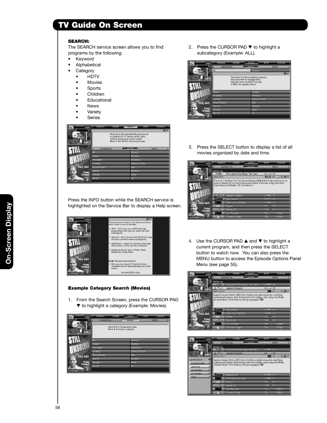 Hitachi 55VG825 important safety instructions Example Category Search Movies 