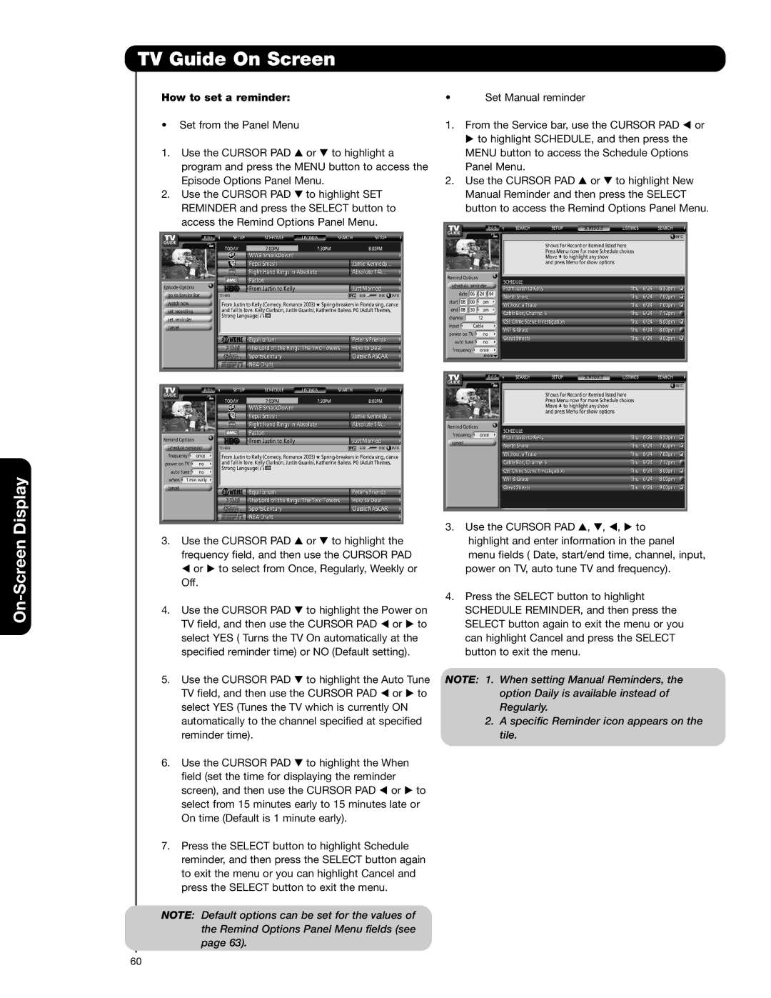 Hitachi 55VG825 important safety instructions How to set a reminder, Tile 