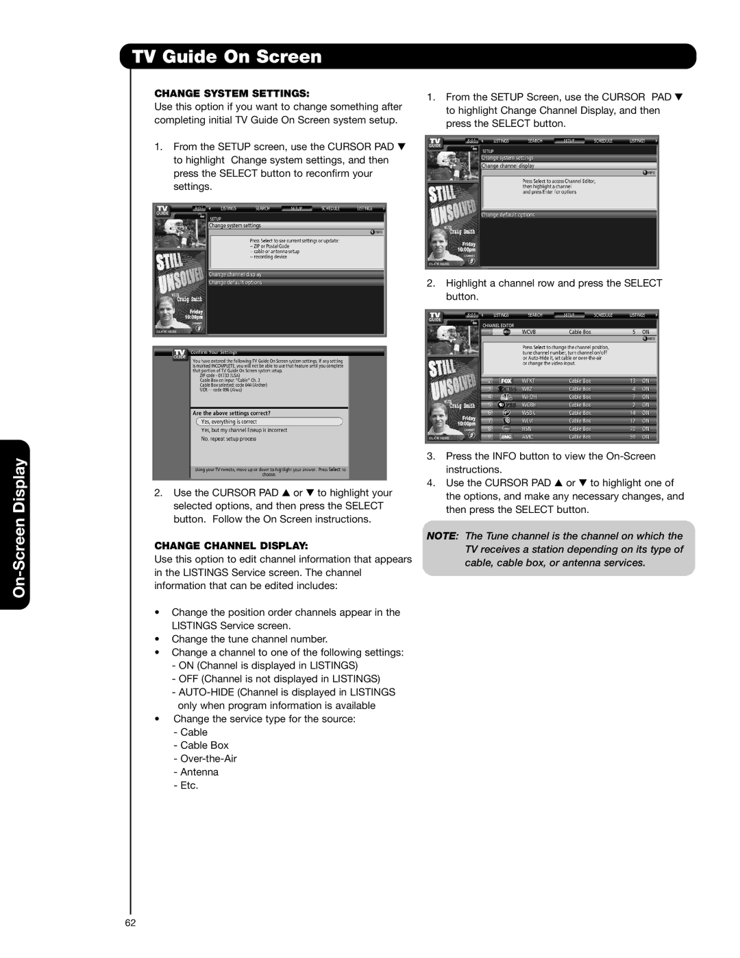 Hitachi 55VG825 important safety instructions Change System Settings, Change Channel Display 