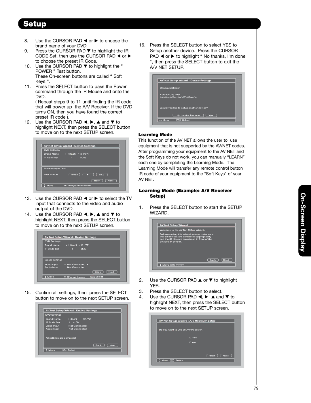 Hitachi 55VG825 important safety instructions NET Setup, Learning Mode 