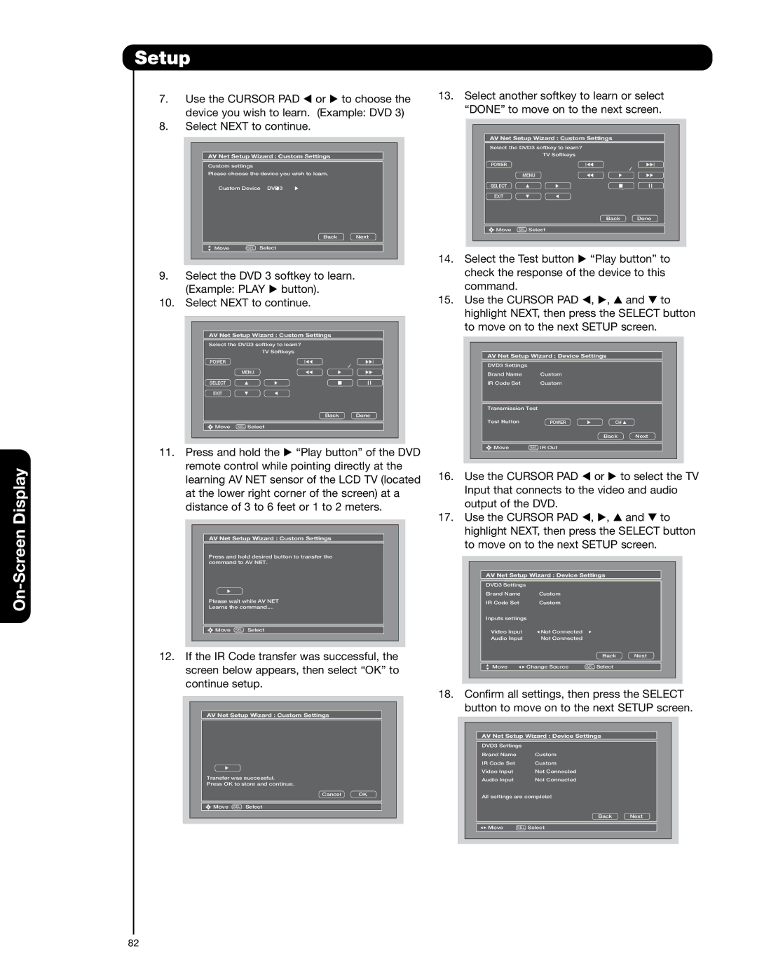 Hitachi 55VG825 important safety instructions To move on to the next Setup screen 