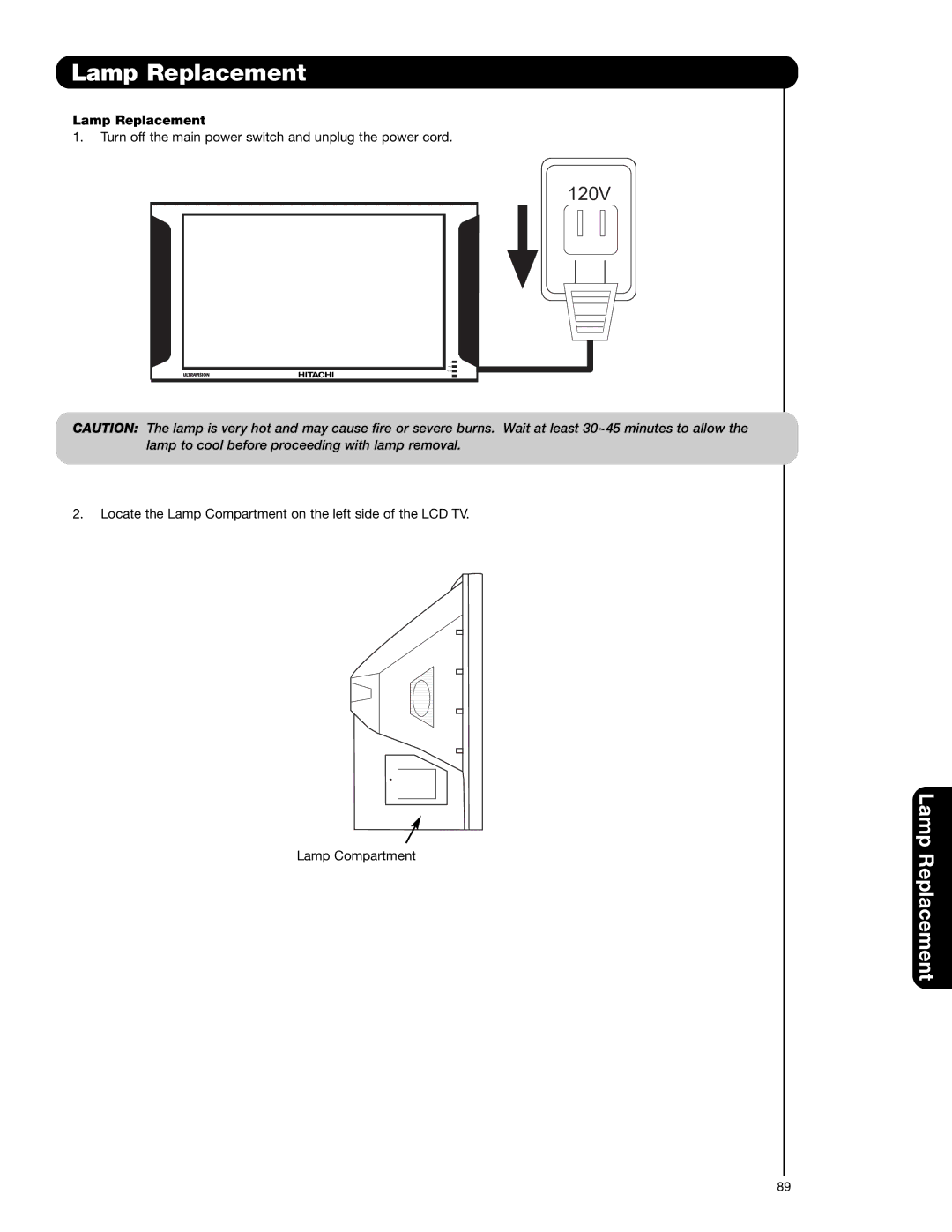 Hitachi 55VG825 important safety instructions 120V 