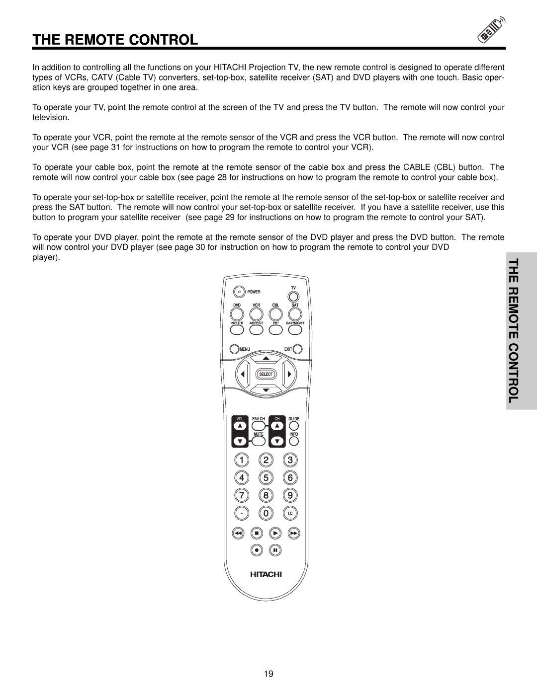 Hitachi 57F510 important safety instructions The Remote Control 