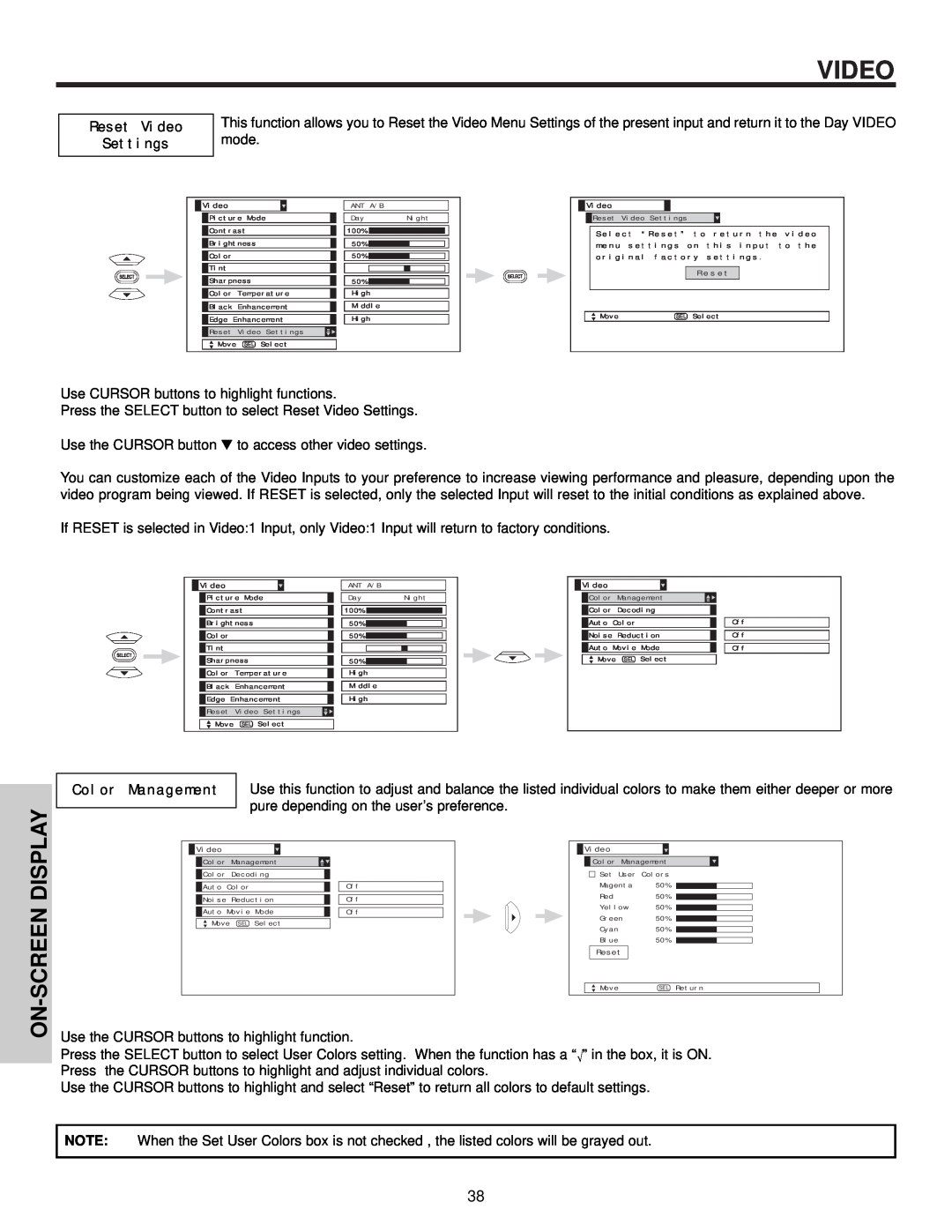 Hitachi 57F510 important safety instructions Reset Video Settings 