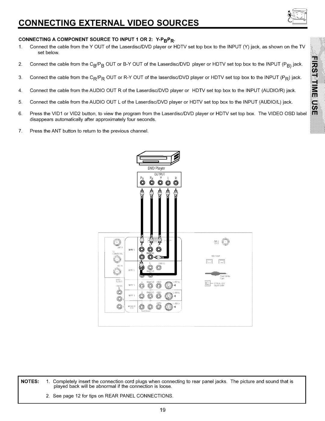 Hitachi 65S700, 57S700, 51S700 important safety instructions Connecting a Component Source to Input I or 2 Y-PBPR, Out 