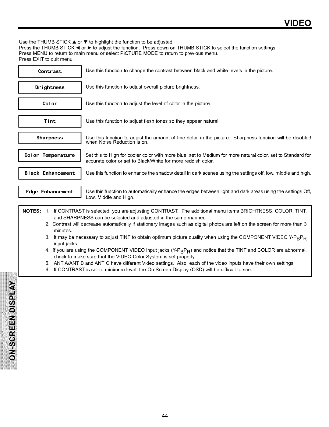 Hitachi 51S700, 57S700, 65S700 important safety instructions Iiiiiiiiiiiiiiiiii iiiil, Contrast 