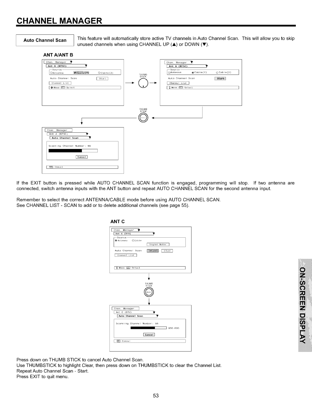 Hitachi 51S700, 57S700, 65S700 important safety instructions Auto Channel Scan, Ant A/Ant, Ant C 