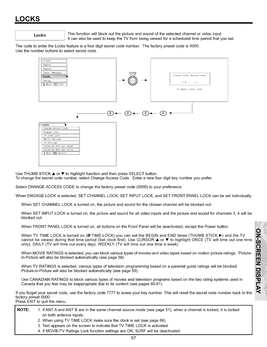 Hitachi 57S700, 65S700, 51S700 important safety instructions Locks 