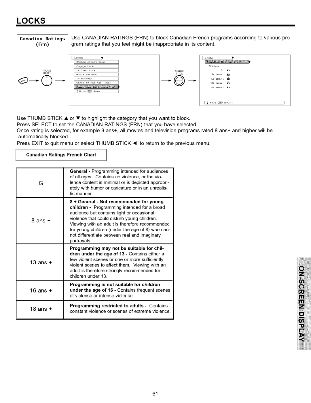 Hitachi 65S700, 57S700, 51S700 important safety instructions Ans +, Canadian Ratings French Chart 