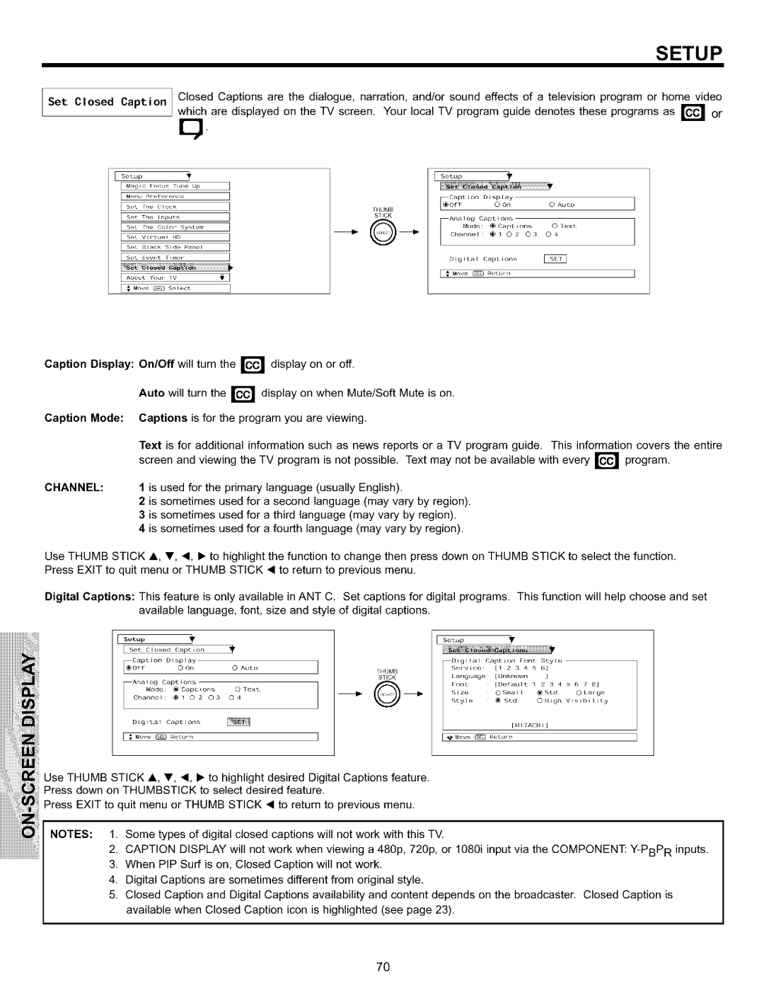 Hitachi 65S700, 57S700, 51S700 important safety instructions Display, Channel 