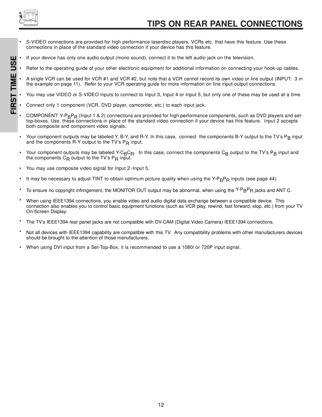 Hitachi 57S700, 65S700, 51S700 important safety instructions Tips on Rear Panel Connections 