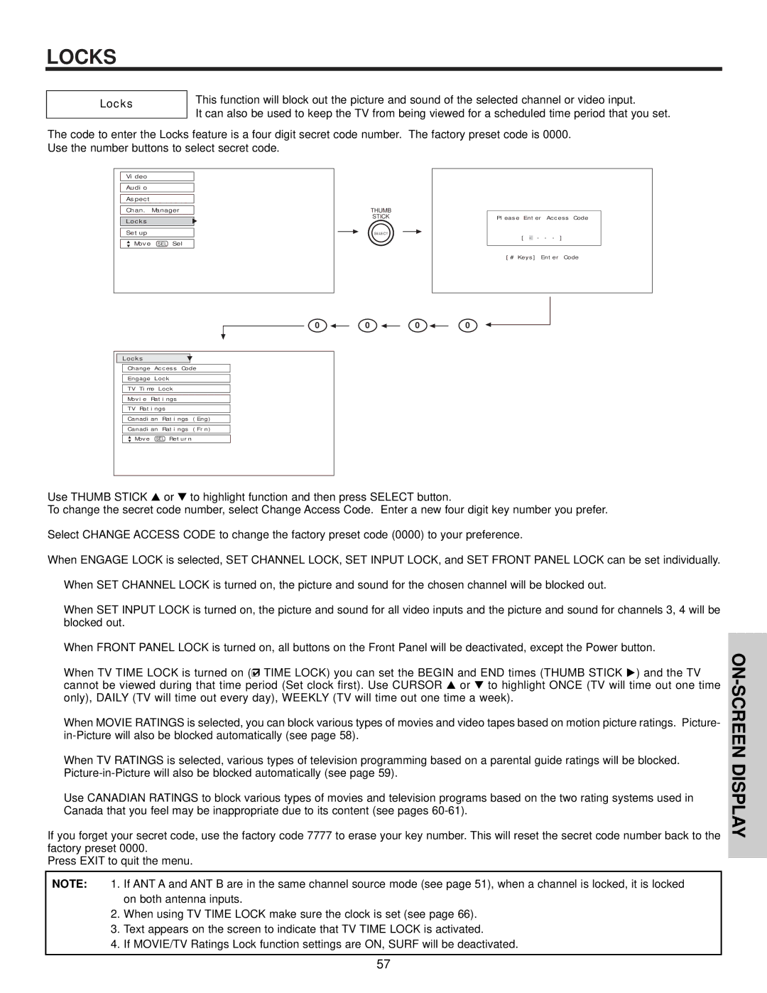 Hitachi 57S700, 65S700, 51S700 important safety instructions Locks 