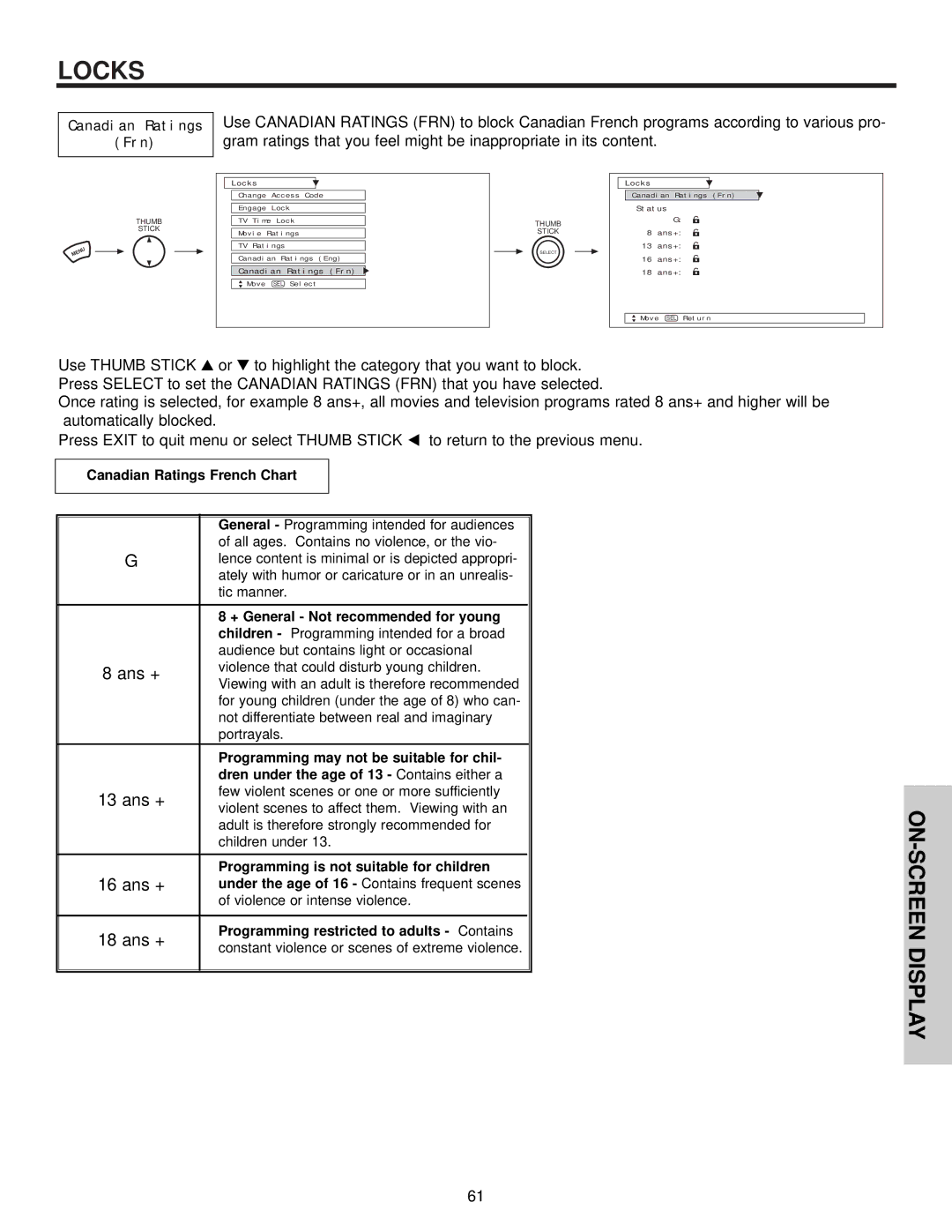 Hitachi 65S700, 57S700, 51S700 important safety instructions Canadian Ratings, Frn 