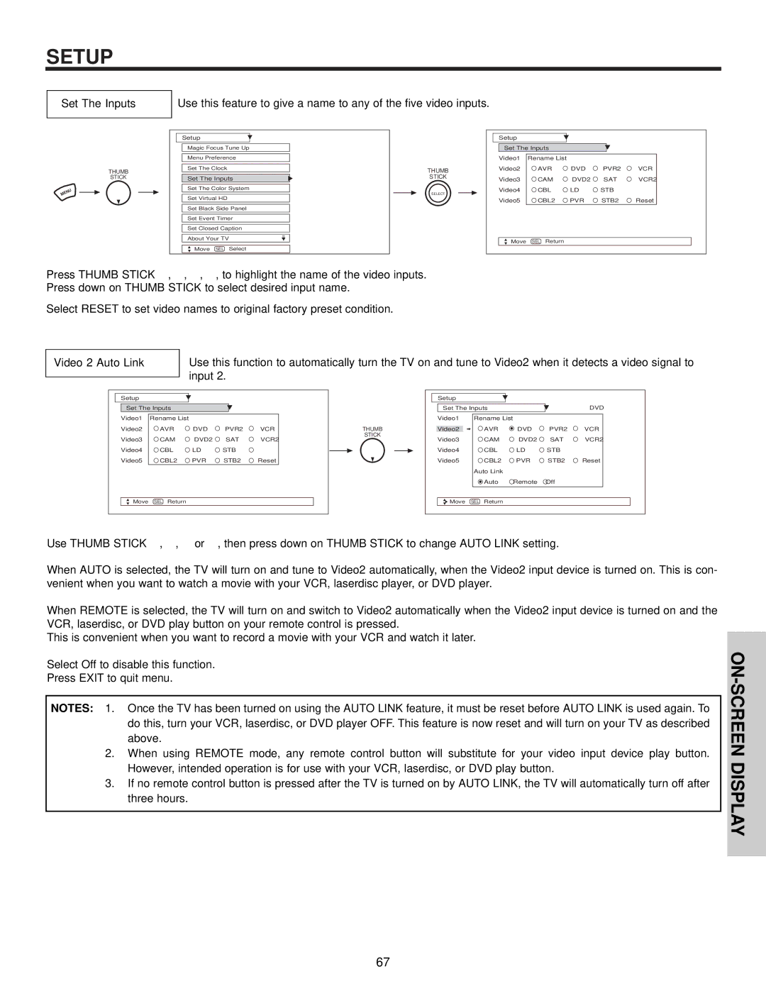 Hitachi 65S700, 57S700, 51S700 important safety instructions Set The Inputs, Video2 