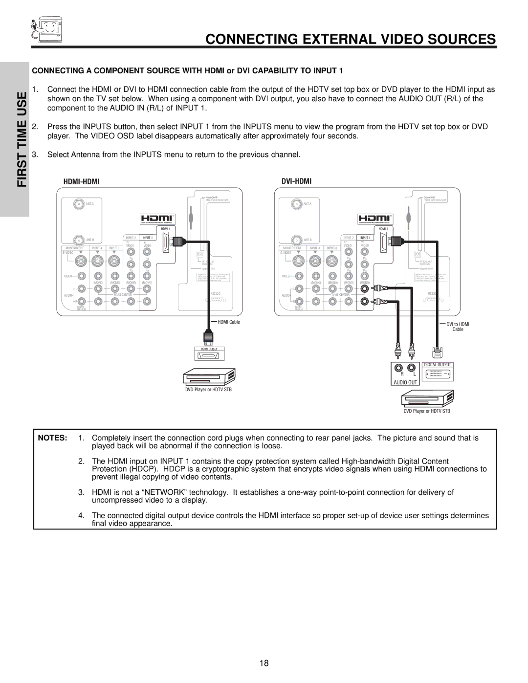 Hitachi 57S715, 51S715 important safety instructions Hdmi-Hdmi 